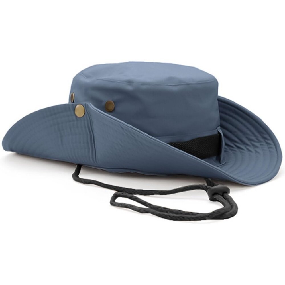 Unisex Grey 100% Cotton Wide Brim Boonie With Chin Strap Classic Bucket Sun Hat